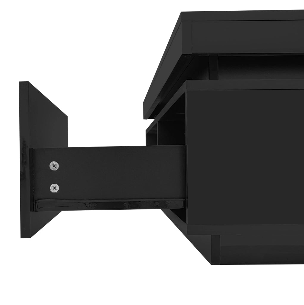 Tavolino da caffè moderno lucido con LED e cassetto; 100x50x40;3 cm; nero
