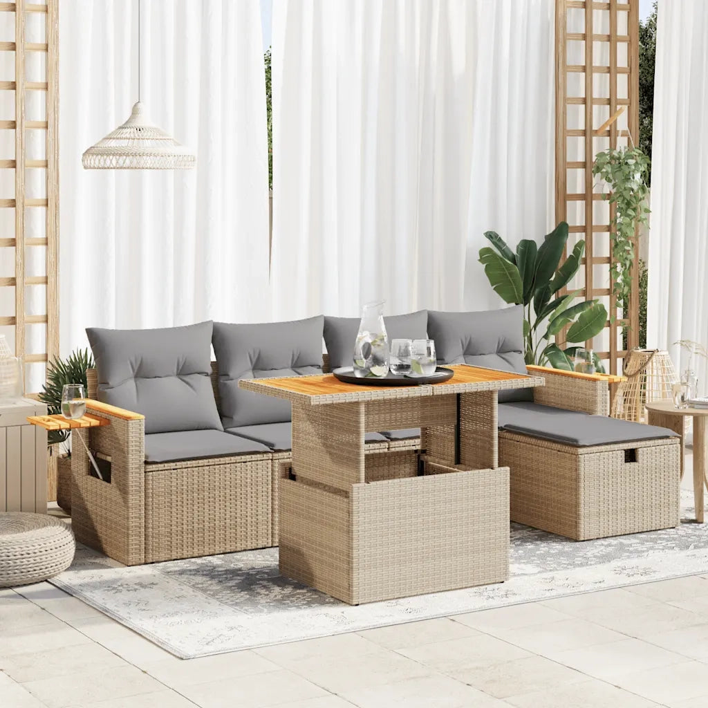 Set Divano da Giardino 6 pz con Cuscini Beige in Polyrattan 3328130