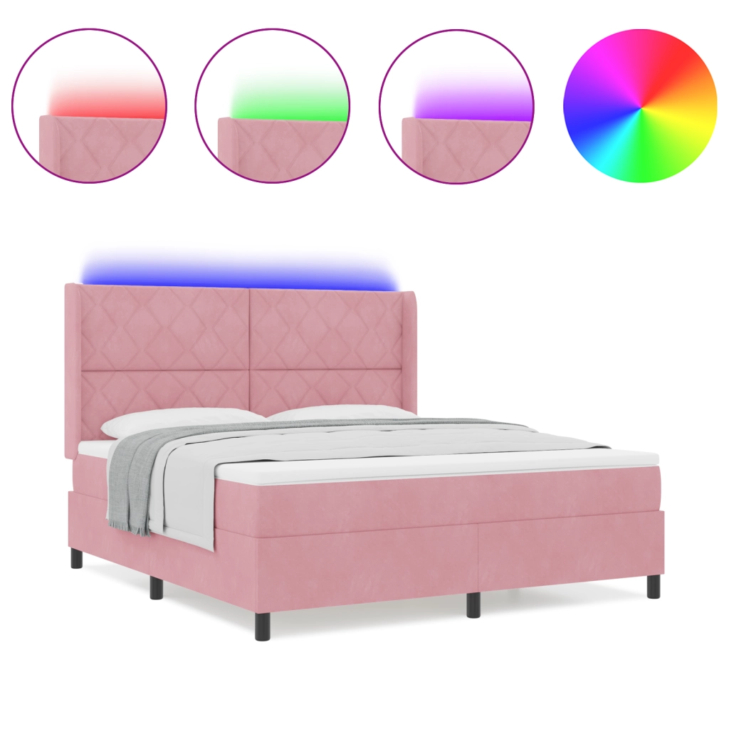 Letto a doghe con materasso e LED Rosa 180x200 cm Velluto