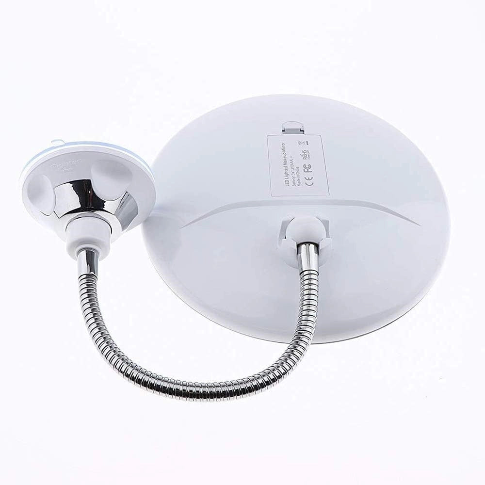 Trade Shop - Specchio Per Trucco Ingrandimento 10x Led Rotazione A 360° Ventosa Tubo Metallo Rotondo -