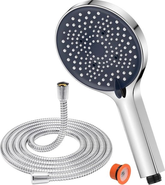 Douchekop con goccia 1,8 m, risparmio d'acqua con 6 tipi di getto, doccia a pioggia, grande XXL (130 mm), funzione anticarbonatazione, cromato