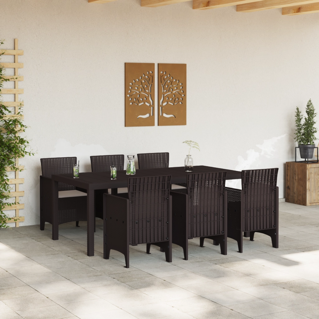 Set da Pranzo da Giardino 7 Pezzi con Cuscini Marrone Polyrattan