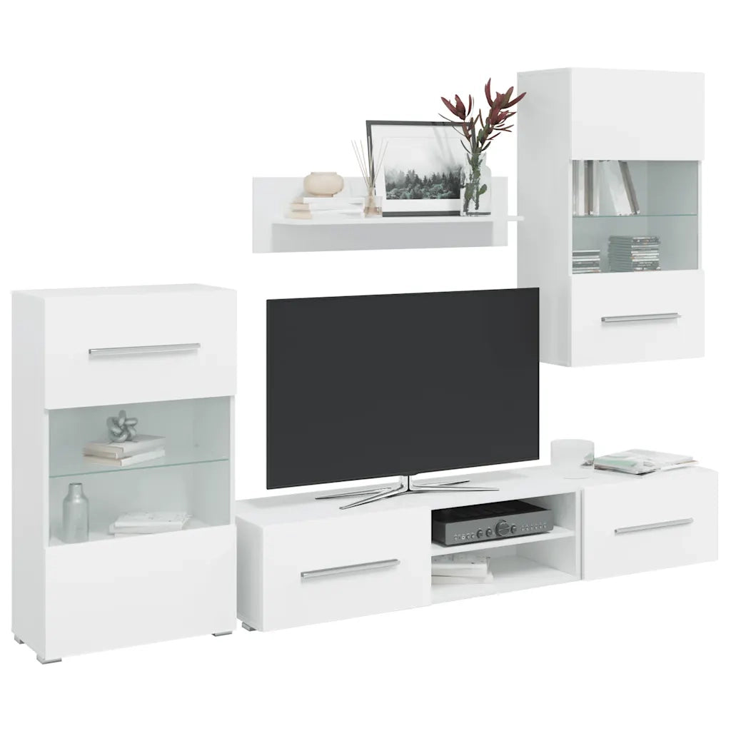 Mobile TV a Parete con Vetrina 5 pz Illuminazione LED Bianco 243863