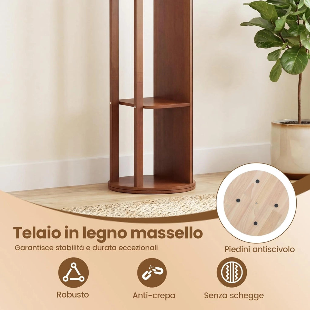 Appendiabiti Girevole a 360° con Specchio, Specchio a Figura Intera da Terra con Ripiani e Ganci, Appendiabiti per Soggiorno, Camera da Letto e Guardaroba (Stile 3)