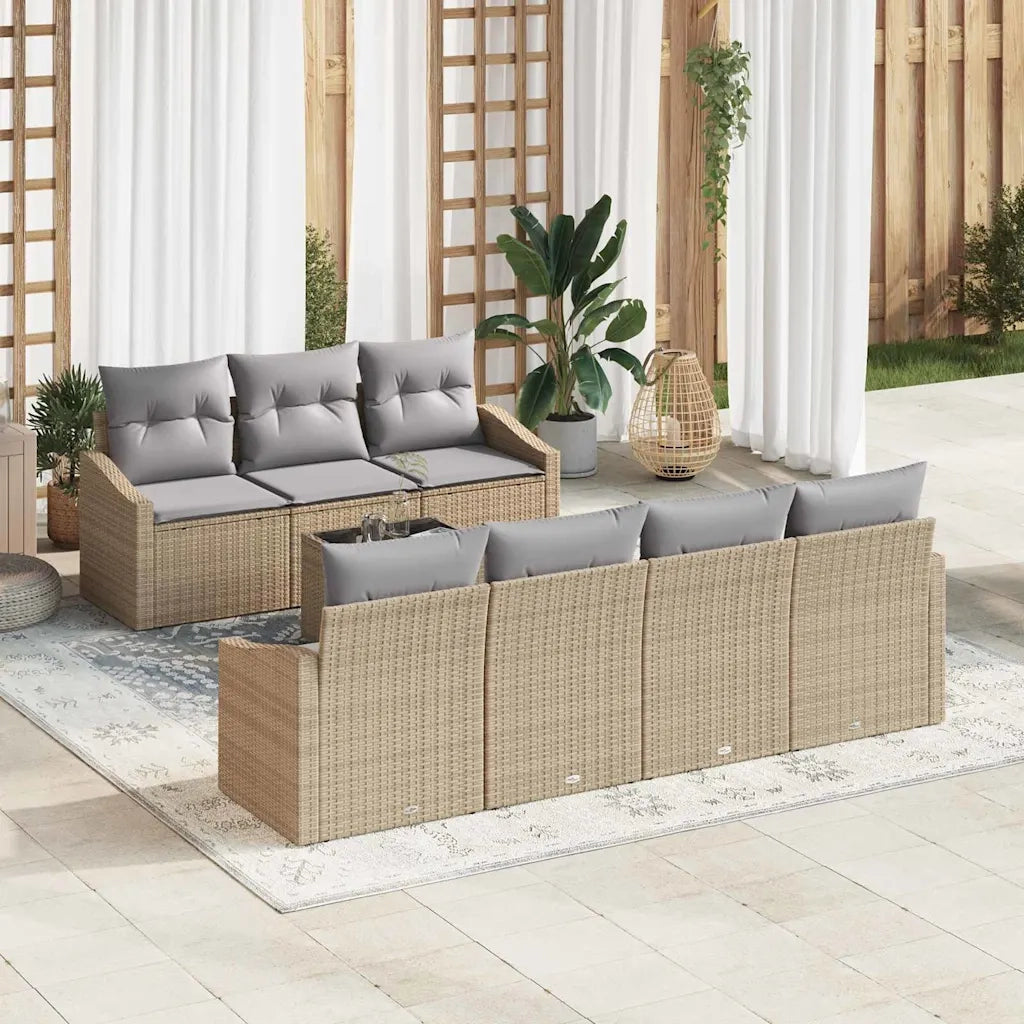 Set di divani 8 pcs Beige e Grigio Chiaro polyrattan