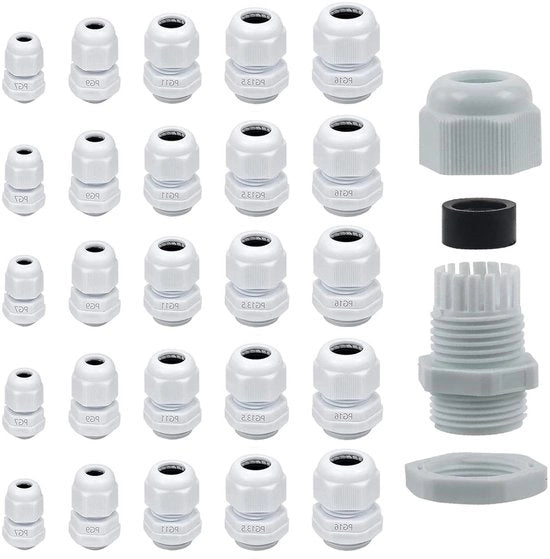 Connettore a vite per cavi set da 25 pezzi - Materiale in nylon impermeabile all'acqua - Flessibile - Cavo in plastica con fori per cavi PG7 PG9 PG11 PG135 PG16
