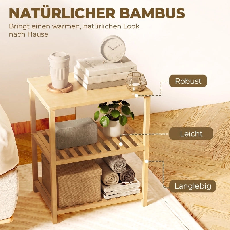 Tavolino basso in bambù a 3 livelli con ripiani a doghe per soggiorno e camera da letto, naturale 40,6 × 30 × 50,5 cm