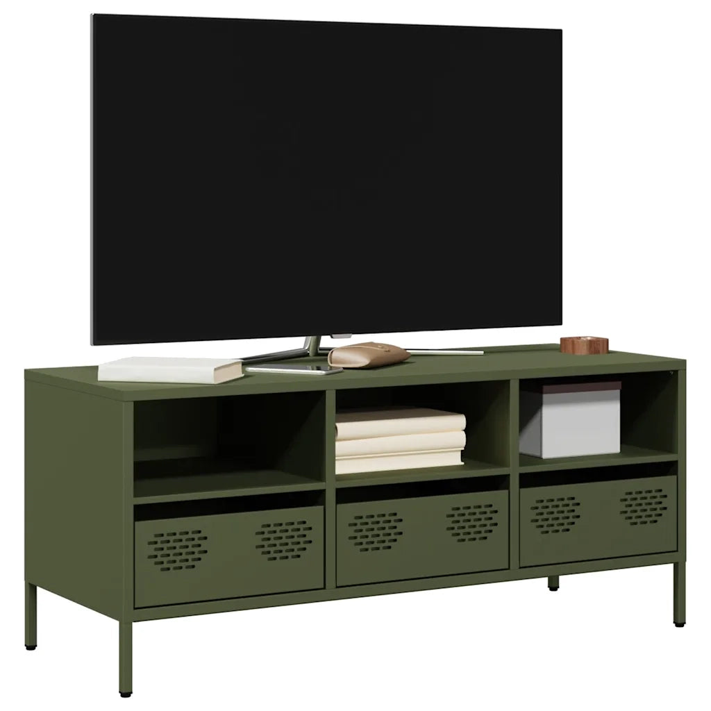 Mobile TV Verde Oliva 101,5x39x43,5cm Acciaio Laminato a Freddo