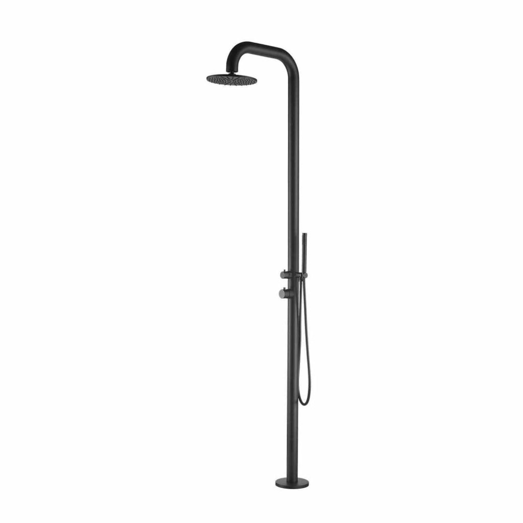 SINED Doccia da Giardino con Miscelatore e Doccetta Corpo in Acciaio Inox AISI 316L Colore Nero Satinato Alimentazione Acqua Calda e Fredda Modello DOCCIA PULA NERA