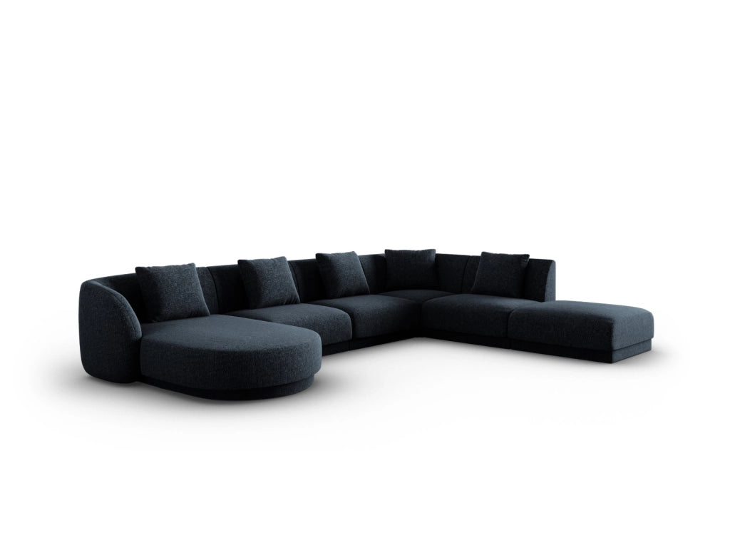 Cosmopolitan Design - Divano panoramico destro "Tulum" 6 posti in ciniglia blu reale 