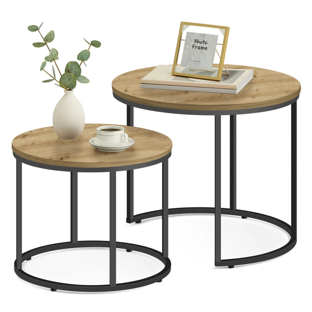 Set di 2 tavolini da caffè industrial Artisan e nero