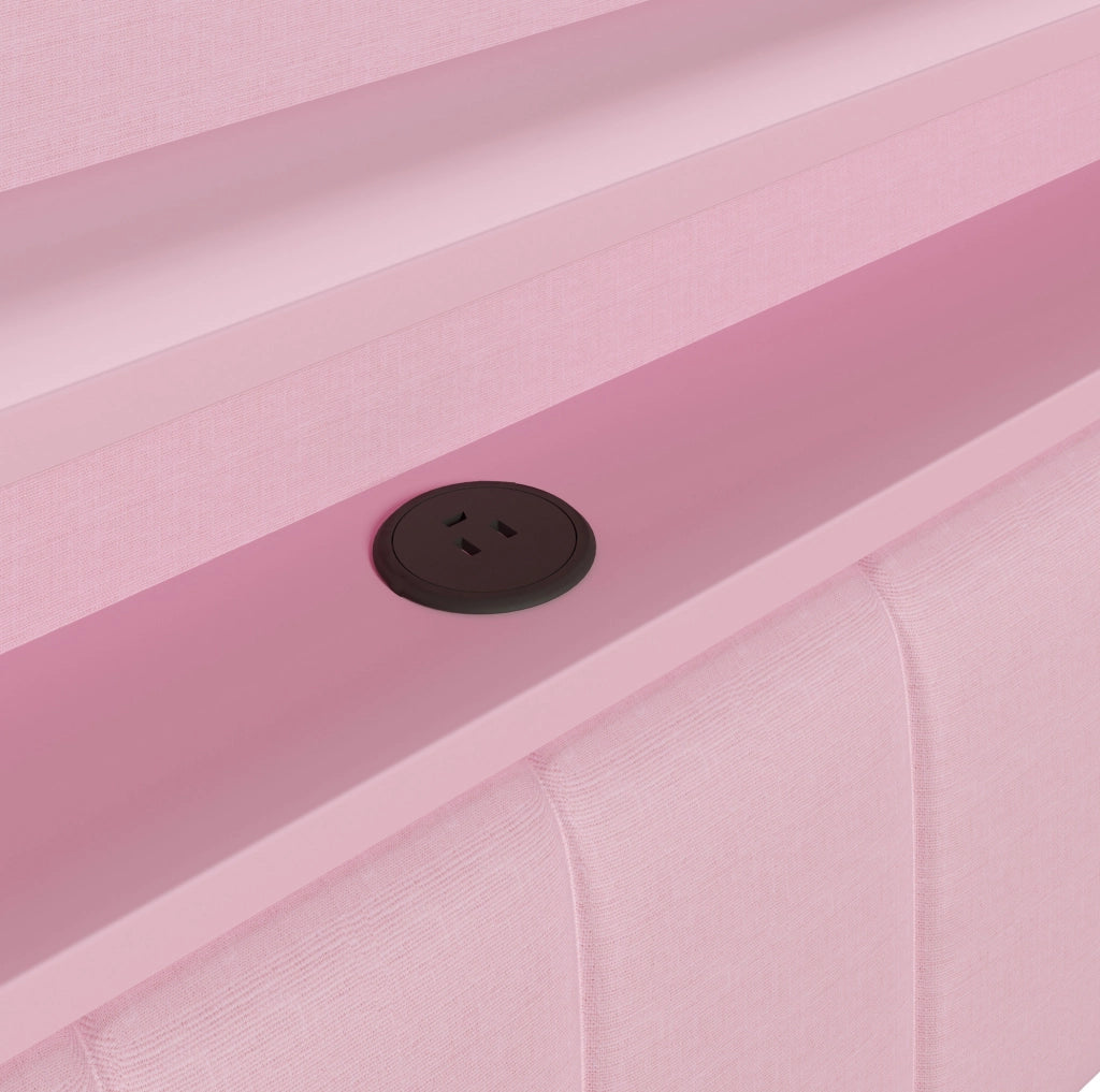 Letto a soppalco imbottito 140x200 cm rosa con LED; USB; letto estraibile e scrivania