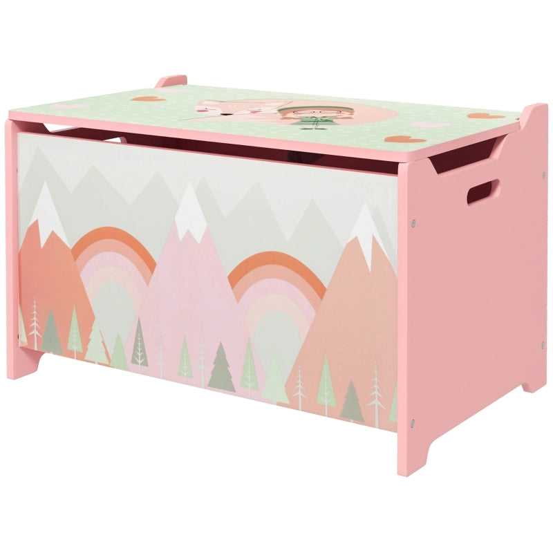 Cassa porta giochi per bambini in legno, rosa, 60 x 37 x 39 cm, con coperchio a cerniera di sicurezza
