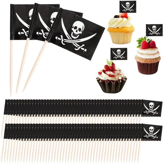 Decorazioni per torte in miniatura 100 pezzi - Topper per cupcake - Mini stecchi - Stecchi per alimenti - Materiale houten/papier - Dimensioni 3,5 x 2,5 cm