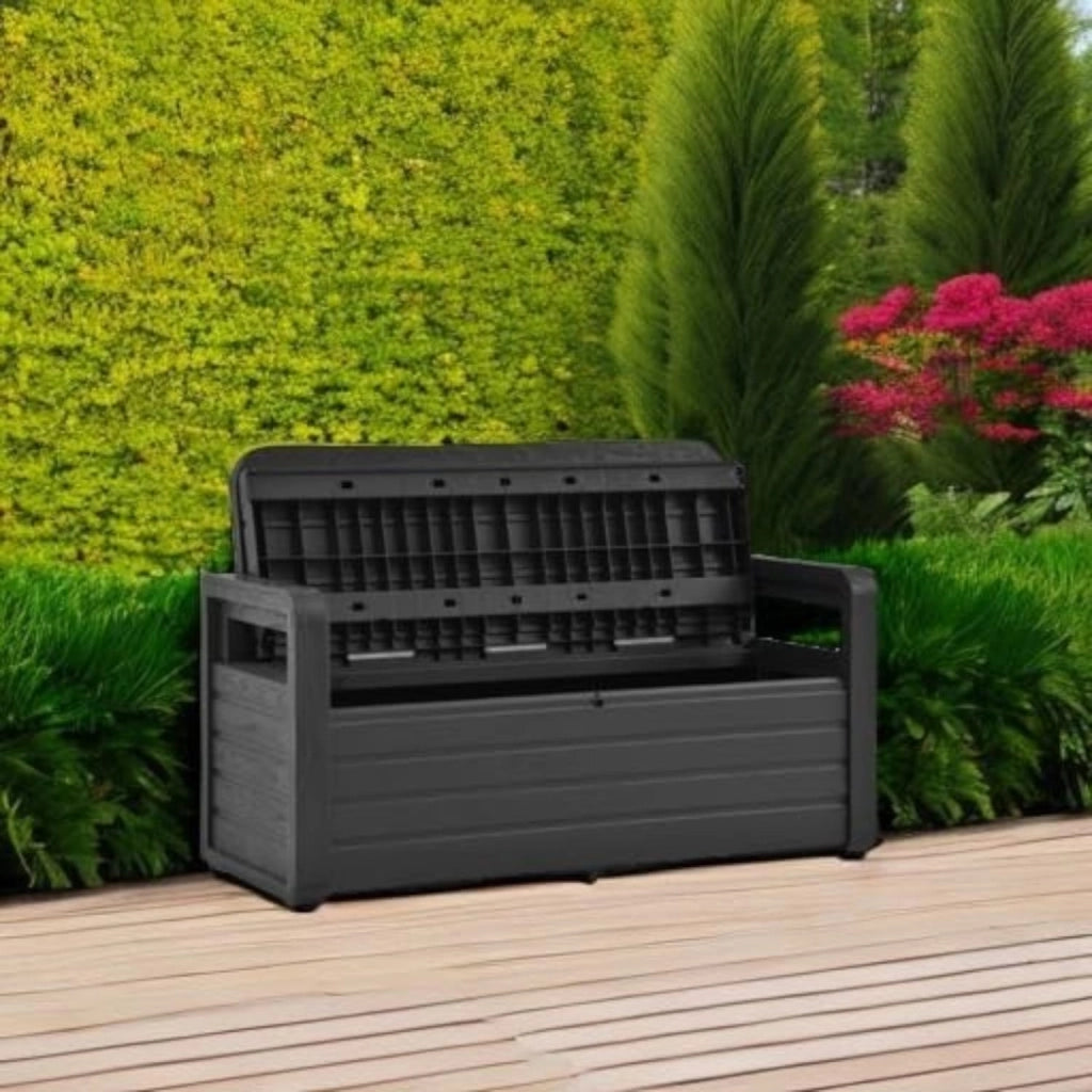 Cassapanca da Esterno Antracite in Resina Effetto Legno 270L132x58x89 h
