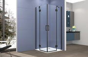 Box doccia angolare 100x110 cm apertura due ante battenti H200 cm cristalli trasparente 6 mm profilo Nero Opaco GIOIA
