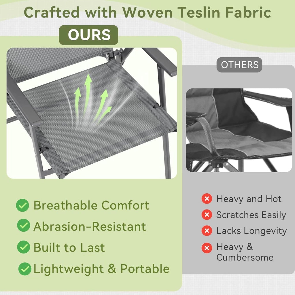 Set di 2 Sedie da Giardino Pieghevoli, Sedie da Campeggio con Schienale e Braccioli, Struttura in Metallo, Portata 120kg, Sedia Pieghevole Leggera per Balcone, Terrazza, Grigio Scuro