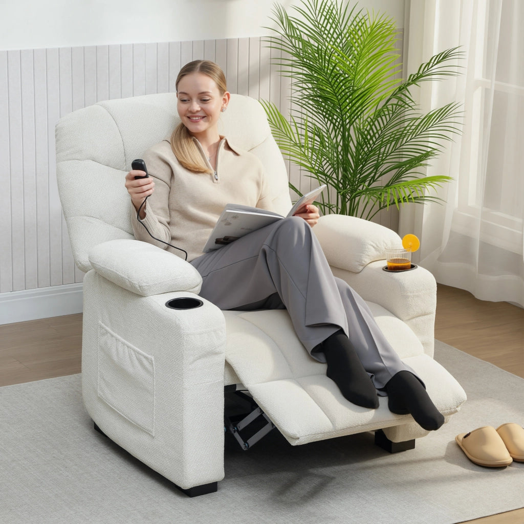 Poltrona relax elettrica reclinabile ¨C zephmum ¨C crema 94x90x105 cm