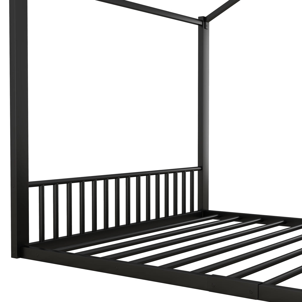 Letto a baldacchino in metallo nero 140x200 cm con struttura a forma di casa