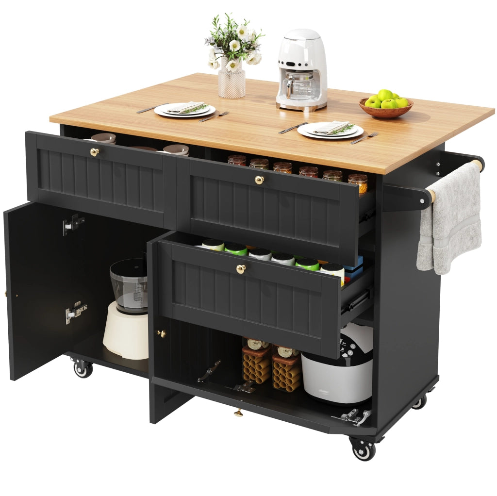Carrello cucina 133x37.3x88 cm con ruote e piedini regolabili in MDF nero