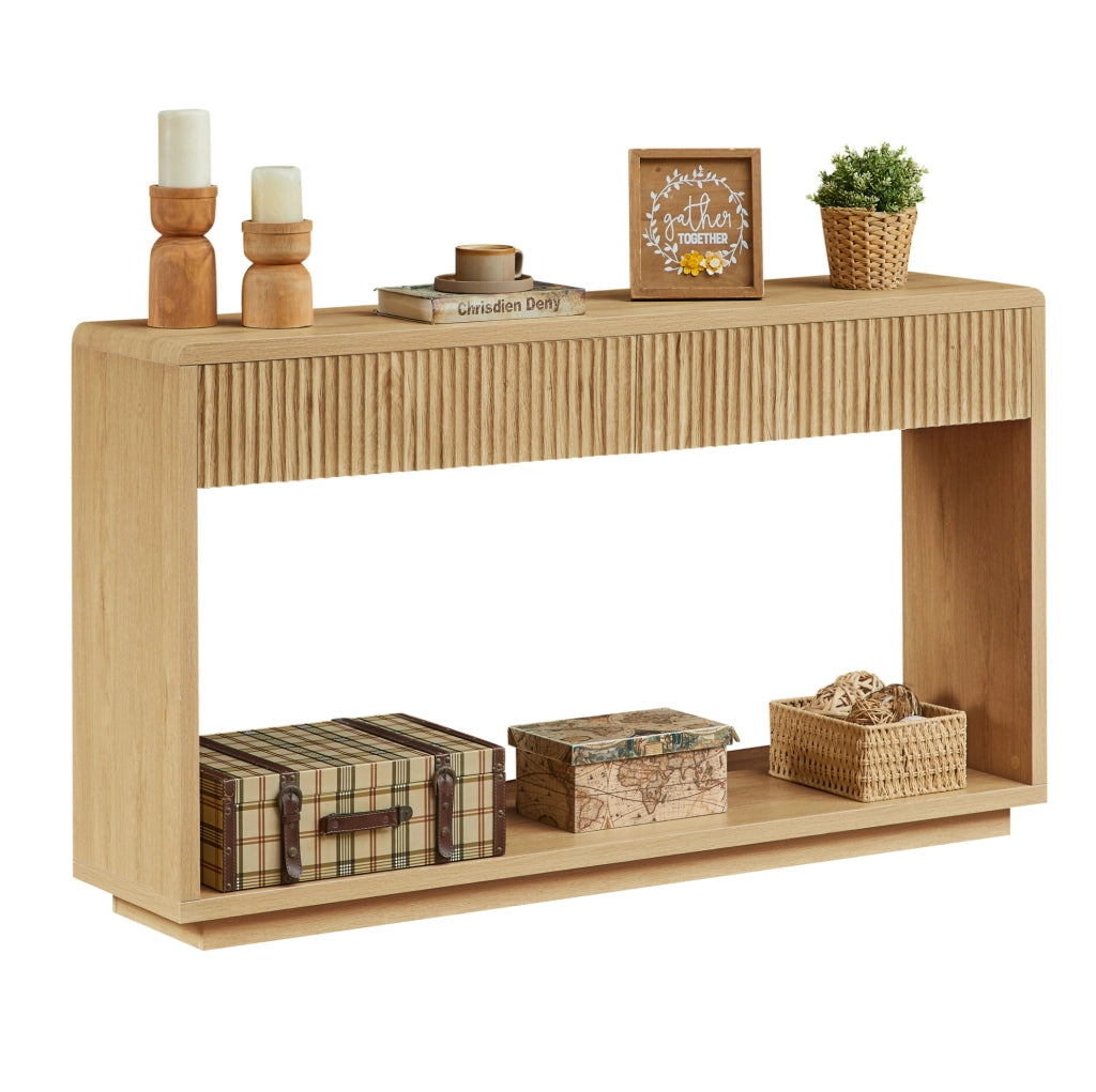 Consolle da ingresso 150x35x85 cm con 2 cassetti e ripiano aperto; naturale