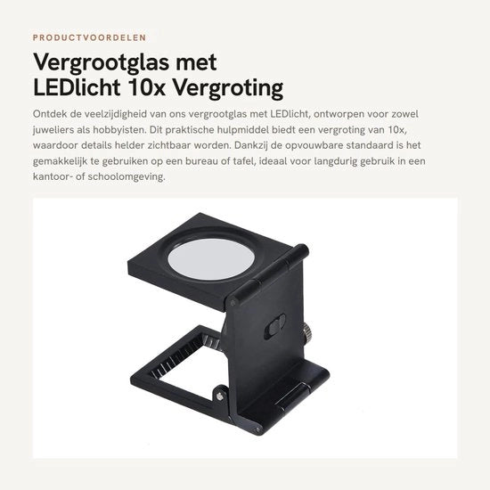 Vergrootglas con Luce LED - 10x Amplificazione - Utile per Gioiellieri - Bianco - Adatto per Ufficio e Scuola - Incluso Stadio di Riferimento