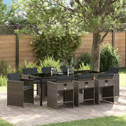 Set da Pranzo per Giardino 9 pcs Grigio polyrattan