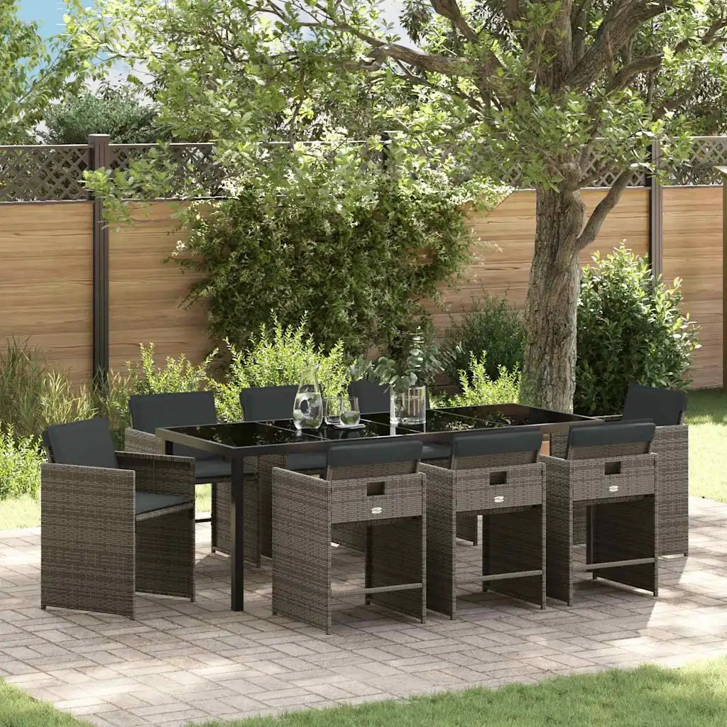 Set da Pranzo per Giardino 9 pcs Grigio polyrattan