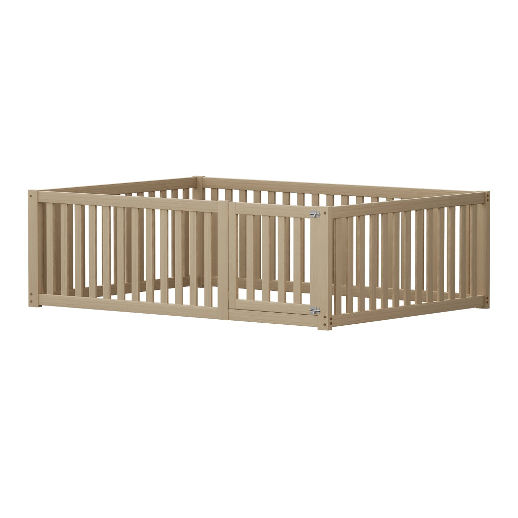 OKWISH Letto Bambini 140×200 cm, Letto Singolo con Sponda 60 cm, Porta e Design a Pavimento, senza Materasso, in Legno Naturale