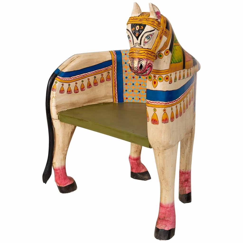 Panca artigianale in legno multicolore, 93x69x98h cm