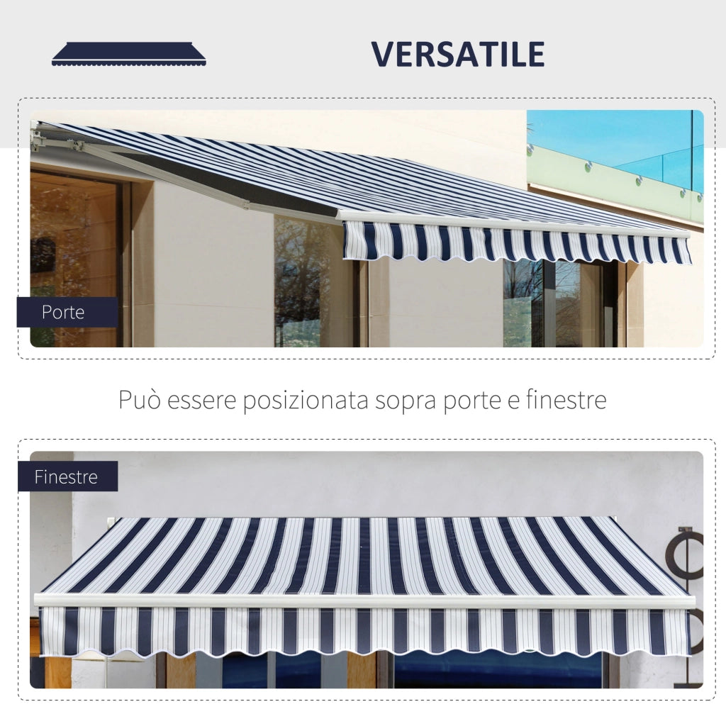 Easycomfort Tenda da Sole a Bracci per Esterno con Manovella, Metallo e Poliestere, 3x2.5m Blu e Bianco