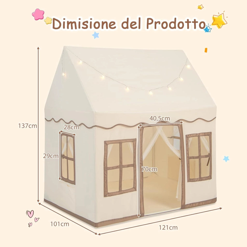 Tenda da Gioco per Bambini con Luci a Stella, Tappetino in Velluto Lavabile e Antiscivolo, Finestre e Tende a Rete, Ideale per Interni ed Esterni per Bambini 3 Anni + (Giallo)