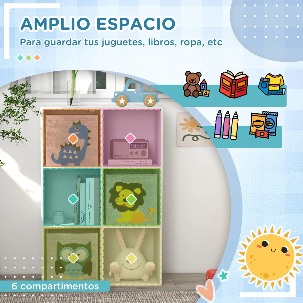 Libreria Bambini 6 Ripiani 3 Cassetti ¨C Zephmum ¨C Bianco Grigio 61.8x29.9x91.5 cm