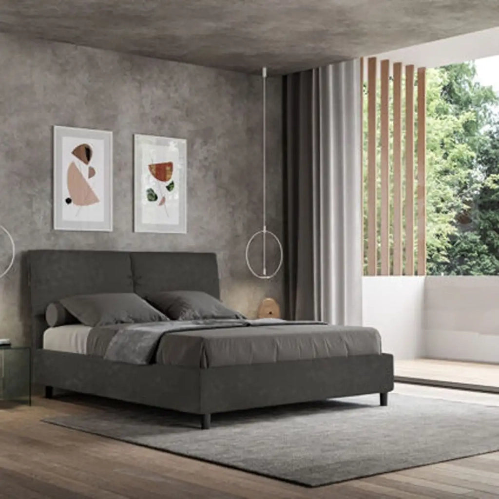 Letto matrimoniale con rete imbottito 160x190 microfibra grigio Sleeper