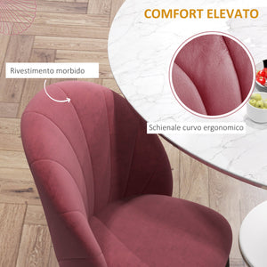 Set 2 Sedie da Pranzo in Velluto Imbottite 52x54x79 cm con Gambe in Metallo Rosso Antico