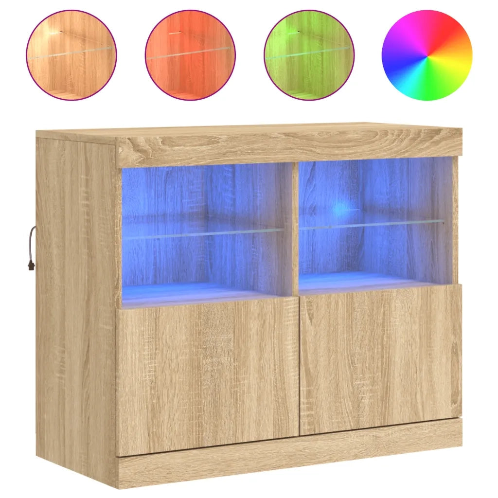 Credenza con Luci LED Rovere Sonoma 81x37x67 cm 836660