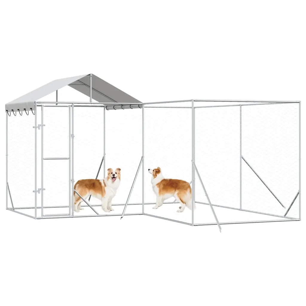 Cuccia Cani da Esterno Tetto Argento 4x4x2,5 m Acciaio Zincato 3190470