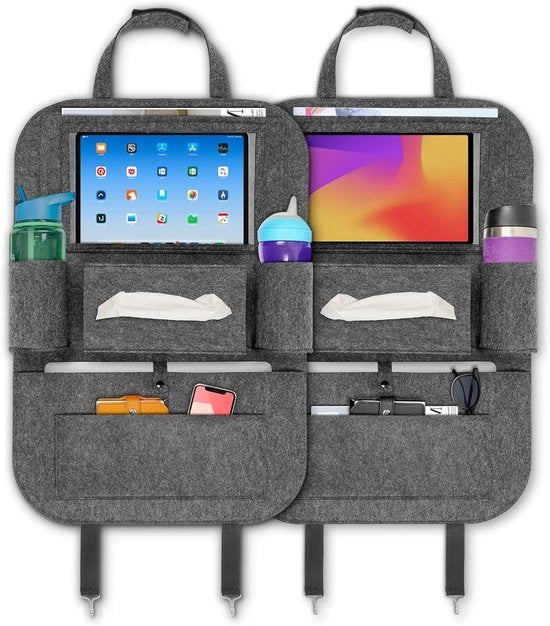Organizzatore per Sedile di Auto in Feltro per Bambini 60cm/23.6 Pollici Sistema di Stoccaggio con Supporto per Tablet.