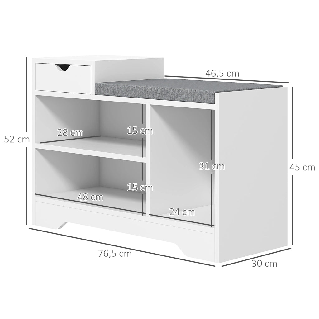 Scarpiera con Banco 1 Cassetto 3 Scomparti ¨C Zephmum ¨C MDF Bianco 76.5x30x52 cm