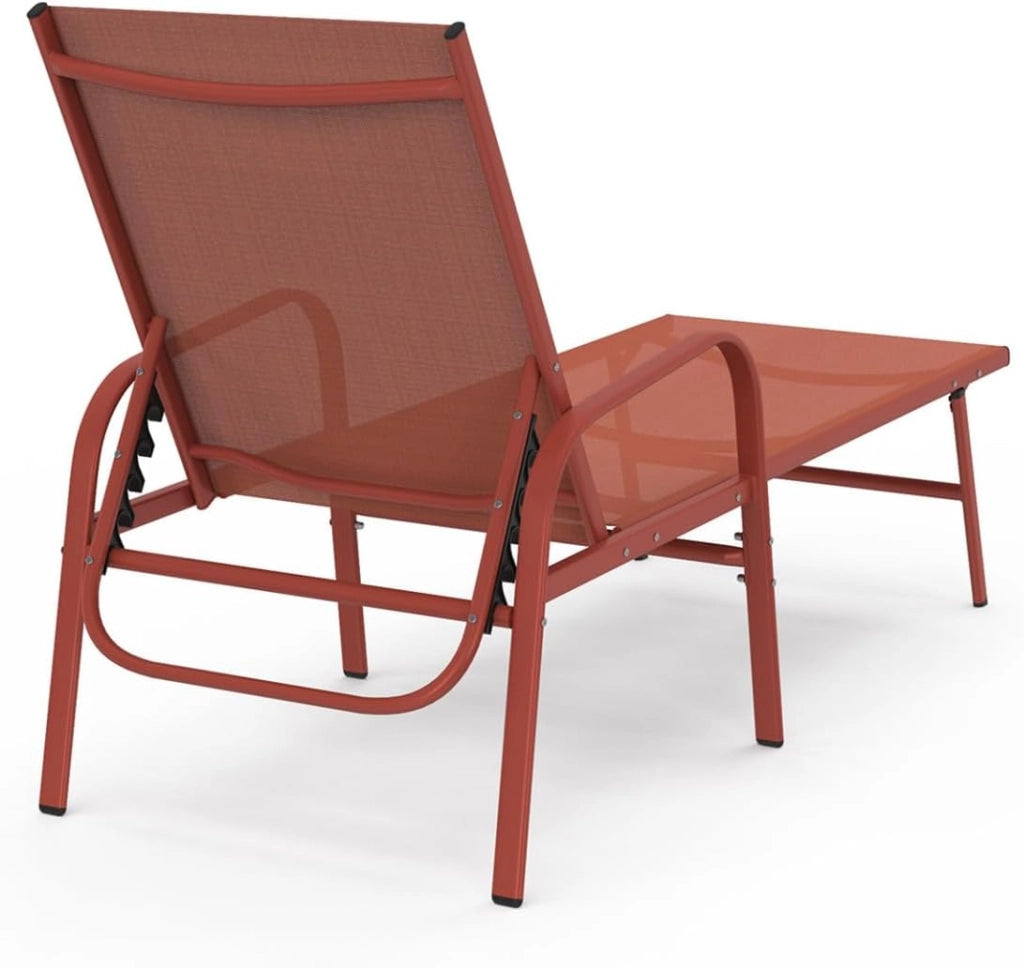 Set di 2 lettini da Giardino reclinabili FIDJI in Acciaio e Tessuto Terracotta
