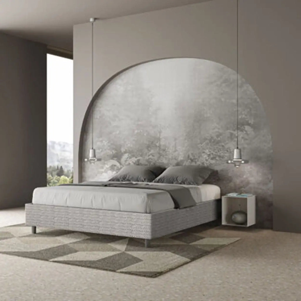 Letto matrimoniale con rete imbottito 160x190 tessuto Aragona 1 bianco Azelia