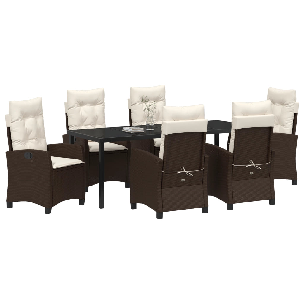 Set da Pranzo Giardino 7 Pezzi con Cuscini Marrone Polyrattan