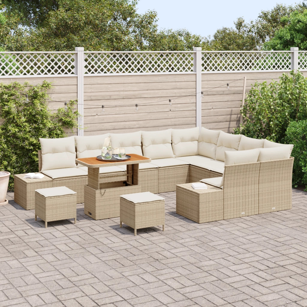 Set Divano da Giardino di 12 Pezzi con Cuscini Beige Rattan Acacia