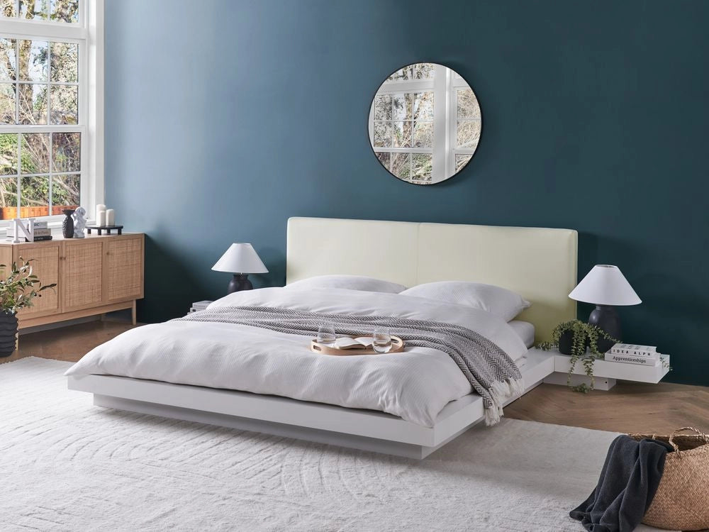 Letto in Legno di colore Bianco Stile Giapponese con Rete a Doghe 160 x 200 cm camera da letto
