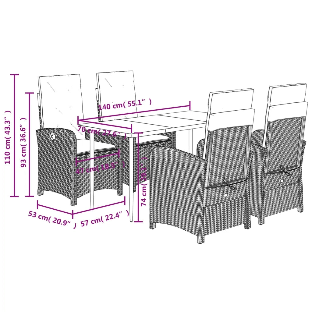 Set Pranzo da Giardino 5pz con Cuscini Grigio Chiaro Polyrattan 3212413