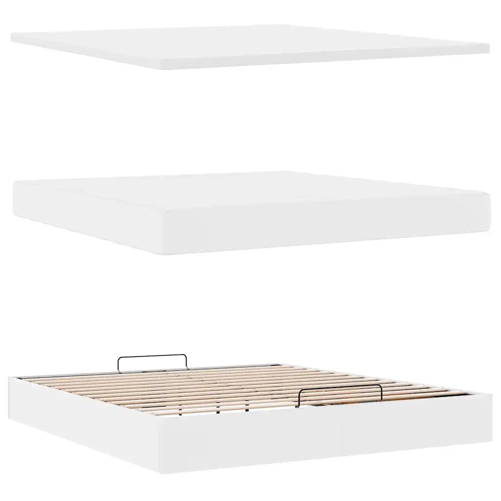 Struttura Letto Pouf con Materasso Bianco 160x200 cm Similpelle 3313012