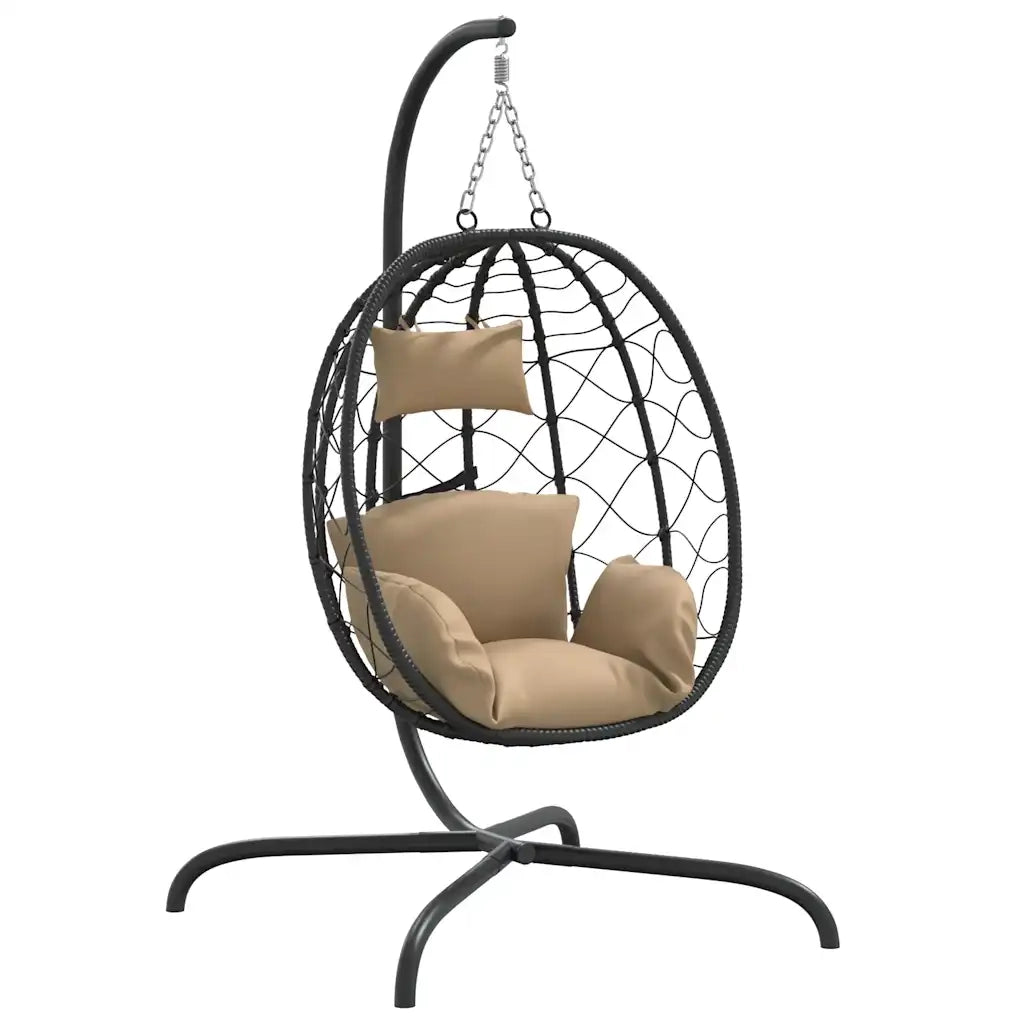 Poltrona sospesa a uovo con cuscino-Poltrona a dondolo in polyrattan e acciaio color tortora