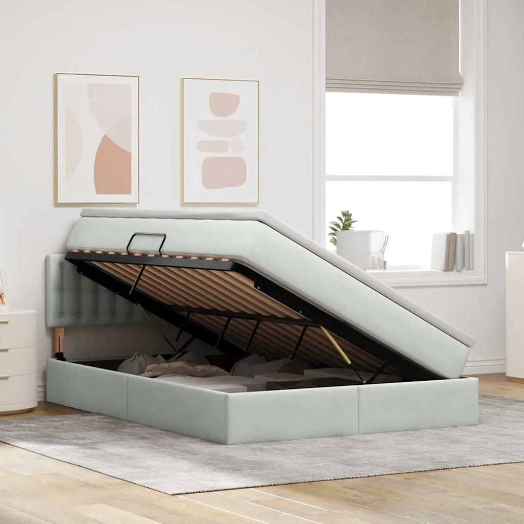 Letto con contenitore e LED Grigio chiaro 140 x 200 cm Velluto 3371517