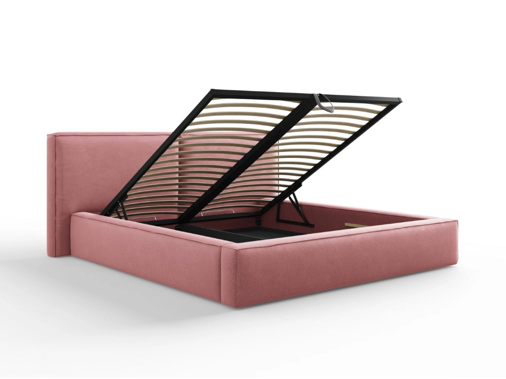 Cosmopolitan Design - Letto a cassettone con testiera doppia "Arendal" 180x200cm in tessuto strutturato rosa 