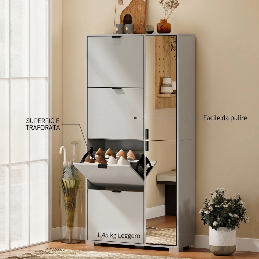 Scarpiera con Specchio e 4 Cassetti ¨C Zephmum ¨C Grigio